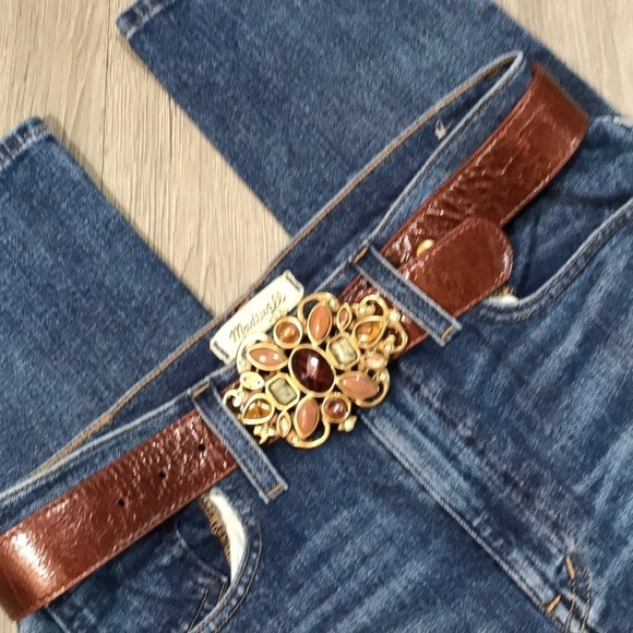 Leatherock Brown Leather Brass Buckle with Semi-Previous Stones size S - Picture 1 of 9